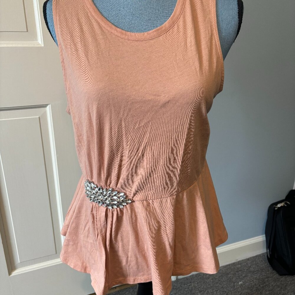 EXPRESS LADIES SIZE M  HALTER TOP TANK TOP PEACH WITH FLORAL RHEINSTONES